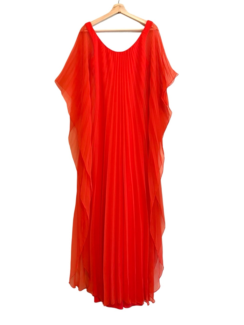 Vintage | Bright Orange Red Pleated Chiffon Goddess Dress - Picture 4 of 16
